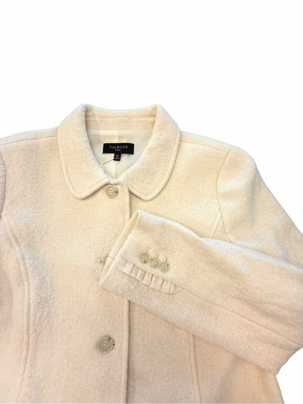 NEW Talbots Wool Blend Jacket Ivory Ruffled Patch Pockets Classic 16P $169.00